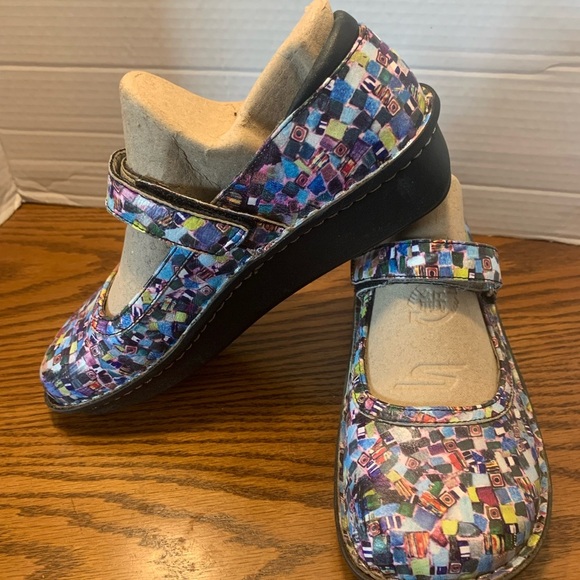 Alegria Mary Janes Bella Multi Cube colorful comfortable low wedge heel size38/8 - Picture 1 of 12